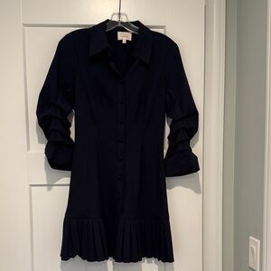 Black Button-Down Dress with Pleated Hem
